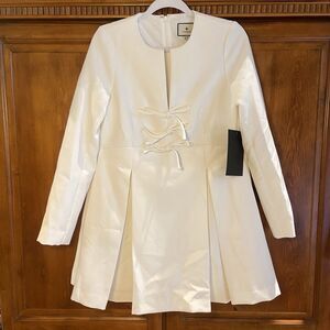 Tuckernuck White Crepe Blair Bow Coat Dress Size XS Long Sleeve Formal Mini NWT